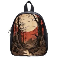 Comic Gothic Macabre Vampire Haunted Red Sky School Bag (small)