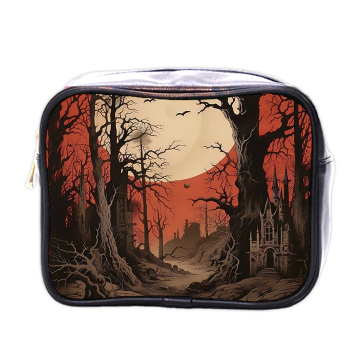 Comic Gothic Macabre Vampire Haunted Red Sky Mini Toiletries Bag (One Side)