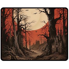 Comic Gothic Macabre Vampire Haunted Red Sky Fleece Blanket (medium) by Maspions