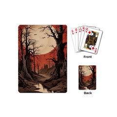 Comic Gothic Macabre Vampire Haunted Red Sky Playing Cards Single Design (mini)