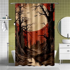 Comic Gothic Macabre Vampire Haunted Red Sky Shower Curtain 48  X 72  (small) 