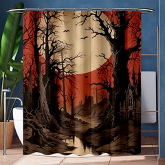 Comic Gothic Macabre Vampire Haunted Red Sky Shower Curtain 60  X 72  (medium) 