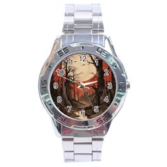 Comic Gothic Macabre Vampire Haunted Red Sky Stainless Steel Analogue Watch by Maspions