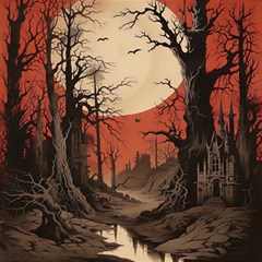 Comic Gothic Macabre Vampire Haunted Red Sky Play Mat (square) by Maspions