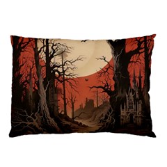 Comic Gothic Macabre Vampire Haunted Red Sky Pillow Case (two Sides)