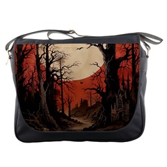 Comic Gothic Macabre Vampire Haunted Red Sky Messenger Bag by Maspions