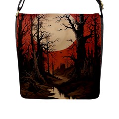 Comic Gothic Macabre Vampire Haunted Red Sky Flap Closure Messenger Bag (l)