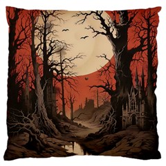 Comic Gothic Macabre Vampire Haunted Red Sky Large Premium Plush Fleece Cushion Case (one Side)