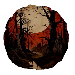 Comic Gothic Macabre Vampire Haunted Red Sky Large 18  Premium Flano Round Cushions