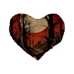 Comic Gothic Macabre Vampire Haunted Red Sky Standard 16  Premium Flano Heart Shape Cushions