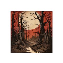 Comic Gothic Macabre Vampire Haunted Red Sky Satin Bandana Scarf 22  X 22  by Maspions