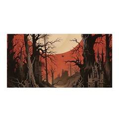 Comic Gothic Macabre Vampire Haunted Red Sky Satin Wrap 35  X 70  by Maspions