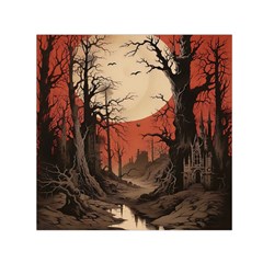 Comic Gothic Macabre Vampire Haunted Red Sky Square Satin Scarf (30  X 30 ) by Maspions