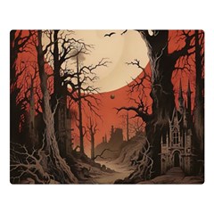 Comic Gothic Macabre Vampire Haunted Red Sky Premium Plush Fleece Blanket (large) by Maspions