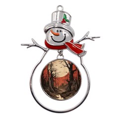 Comic Gothic Macabre Vampire Haunted Red Sky Metal Snowman Ornament by Maspions