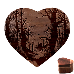 Comic Gothic Macabre Vampire Haunted Red Sky Heart Wood Jewelry Box