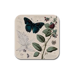 Butterflies Butterfly Botanical Nature Sketch Junk Journal Field Notes Paper Vintage Ephemera Rubber Square Coaster (4 Pack)