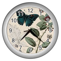 Butterflies Butterfly Botanical Nature Sketch Junk Journal Field Notes Paper Vintage Ephemera Wall Clock (silver) by Maspions