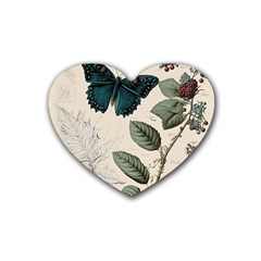 Butterflies Butterfly Botanical Nature Sketch Junk Journal Field Notes Paper Vintage Ephemera Rubber Coaster (heart)