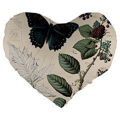 Butterflies Butterfly Botanical Nature Sketch Junk Journal Field Notes Paper Vintage Ephemera Large 19  Premium Heart Shape Cushions