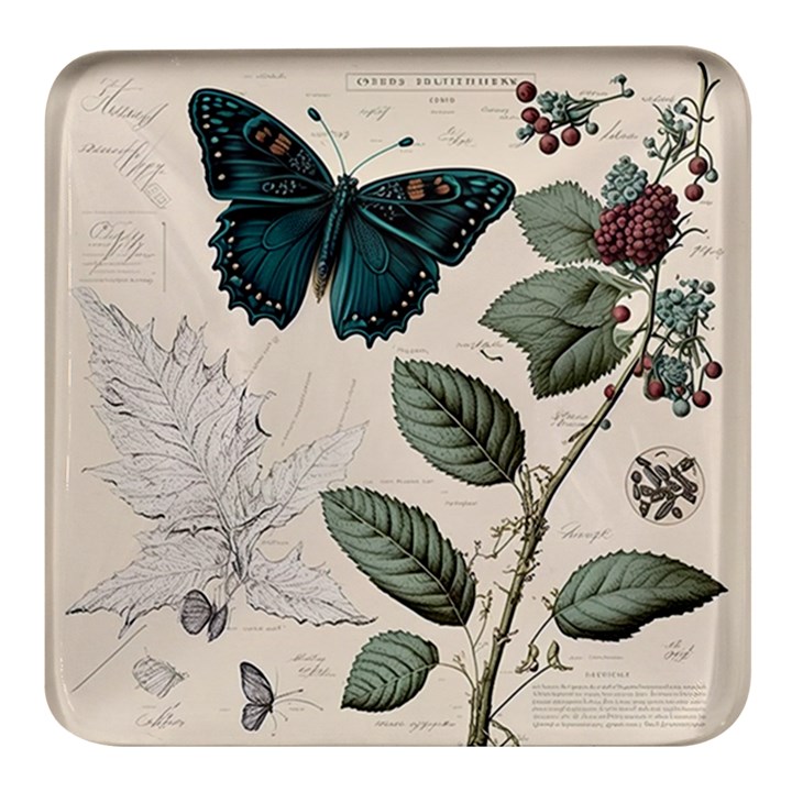 Butterflies Butterfly Botanical Nature Sketch Junk Journal Field Notes Paper Vintage Ephemera Square Glass Fridge Magnet (4 pack)