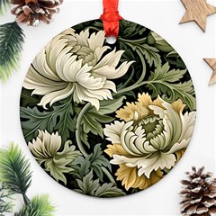 Flower Blossom Bloom Botanical Spring Nature Floral Pattern Leaves Ornament (round)