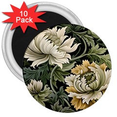 Flower Blossom Bloom Botanical Spring Nature Floral Pattern Leaves 3  Magnets (10 Pack) 