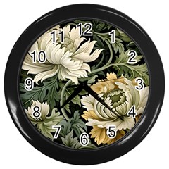 Flower Blossom Bloom Botanical Spring Nature Floral Pattern Leaves Wall Clock (black)