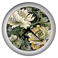 Flower Blossom Bloom Botanical Spring Nature Floral Pattern Leaves Wall Clock (silver)