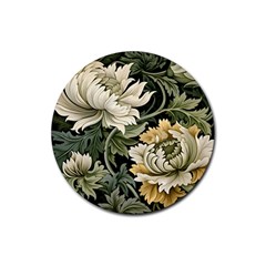 Flower Blossom Bloom Botanical Spring Nature Floral Pattern Leaves Rubber Coaster (round) by Maspions