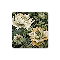 Flower Blossom Bloom Botanical Spring Nature Floral Pattern Leaves Square Magnet