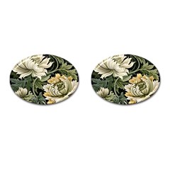 Flower Blossom Bloom Botanical Spring Nature Floral Pattern Leaves Cufflinks (oval)