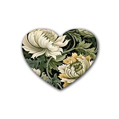 Flower Blossom Bloom Botanical Spring Nature Floral Pattern Leaves Rubber Coaster (heart)