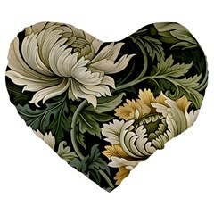 Flower Blossom Bloom Botanical Spring Nature Floral Pattern Leaves Large 19  Premium Heart Shape Cushions