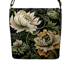 Flower Blossom Bloom Botanical Spring Nature Floral Pattern Leaves Flap Closure Messenger Bag (l)