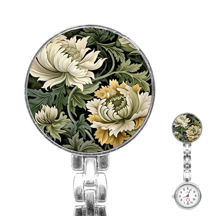 Flower Blossom Bloom Botanical Spring Nature Floral Pattern Leaves Stainless Steel Nurses Watch