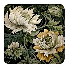 Flower Blossom Bloom Botanical Spring Nature Floral Pattern Leaves Square Glass Fridge Magnet (4 Pack) by Maspions