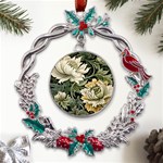 Flower Blossom Bloom Botanical Spring Nature Floral Pattern Leaves Metal X mas Wreath Holly leaf Ornament Front