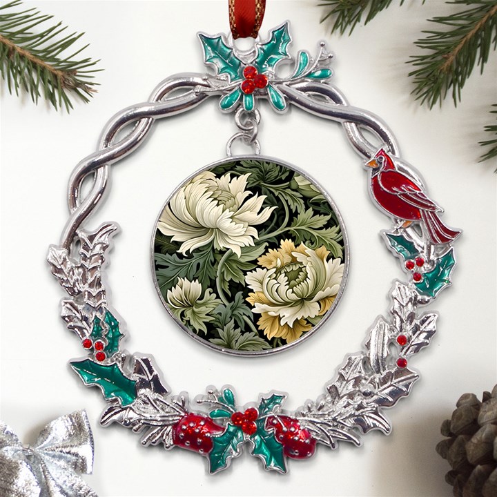 Flower Blossom Bloom Botanical Spring Nature Floral Pattern Leaves Metal X mas Wreath Holly leaf Ornament