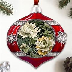 Flower Blossom Bloom Botanical Spring Nature Floral Pattern Leaves Metal Snowflake And Bell Red Ornament by Maspions