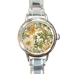 Flower Floral Pattern Floral Digital Paper Spring Flora Botanical Blossom Bloom Vintage Round Italian Charm Watch