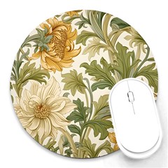 Flower Floral Pattern Floral Digital Paper Spring Flora Botanical Blossom Bloom Vintage Round Mousepad