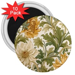 Flower Floral Pattern Floral Digital Paper Spring Flora Botanical Blossom Bloom Vintage 3  Magnets (10 Pack) 