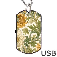 Flower Floral Pattern Floral Digital Paper Spring Flora Botanical Blossom Bloom Vintage Dog Tag Usb Flash (one Side)