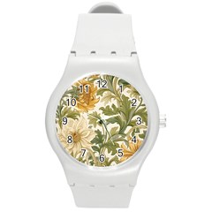 Flower Floral Pattern Floral Digital Paper Spring Flora Botanical Blossom Bloom Vintage Round Plastic Sport Watch (m)