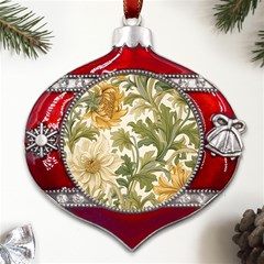 Flower Floral Pattern Floral Digital Paper Spring Flora Botanical Blossom Bloom Vintage Metal Snowflake And Bell Red Ornament