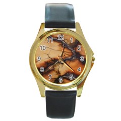 Texture Woodgrain Pattern Nature Wood Pattern Round Gold Metal Watch