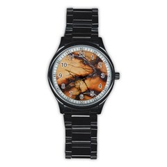 Texture Woodgrain Pattern Nature Wood Pattern Stainless Steel Round Watch by Maspions