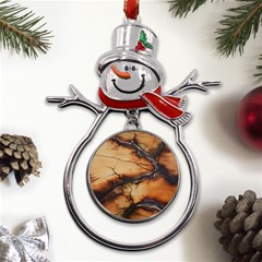 Texture Woodgrain Pattern Nature Wood Pattern Metal Snowman Ornament by Maspions