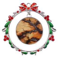 Texture Woodgrain Pattern Nature Wood Pattern Metal X mas Wreath Ribbon Ornament